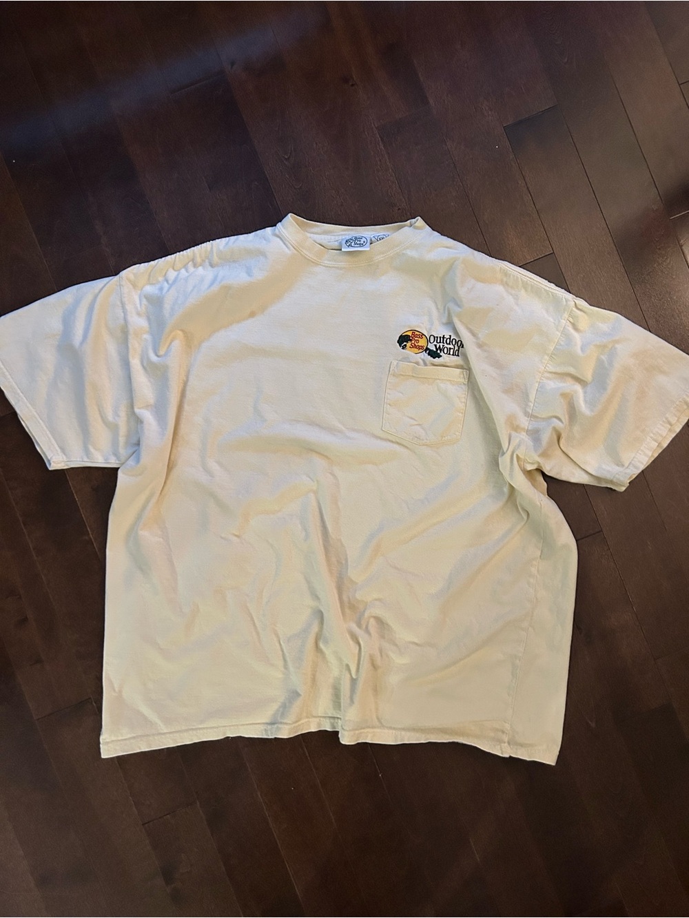 Vintage Bass Pro Shops Outdoor World Pastel Yellow Pocket T Shirt